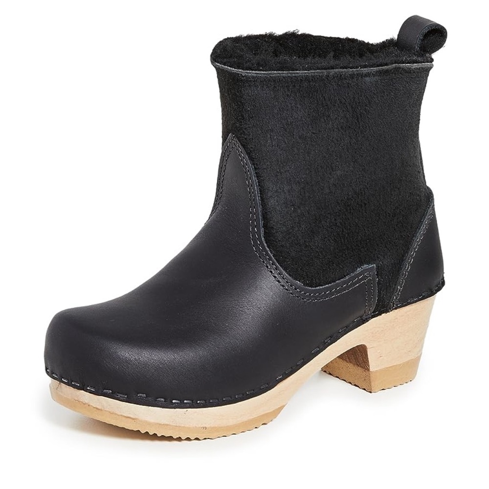 NWT No. 6 black shearling-lined clog boot, size 38 (approx. 7), 2” heel